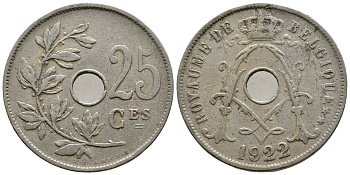 БЕЛЬГИЯ 25 САНТИМОВ 1922 BELGIQUE KM 68.1 медно-никель 4379-1223