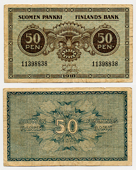 ФИНЛЯНДИЯ 50 ПЕННИ 1918 Pick 34 бумага 6278-40-1-2