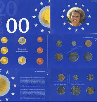 Нидерланды официальный набор из 6 монет (5, 10 и 25 центов; 1, 2 1/2 и 5 гульденов) 2000  KM SS84 (202, 203, 204, 205, 206 и 210)   BU    1-6-1-20