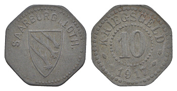 Сарребург в Лотарингии 10 пфеннигов 1917 Funck 462.2, Men05 22218..2, Men18 27788.2 цинк 4636-731