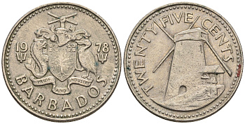 Барбадос 25 центов 1978 ветряная мельница Моргана Льюиса KM 13 медно-никель 87-243