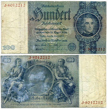 ГЕРМАНИЯ 100 РЕЙХСМАРОК 1935 Pick 183a бумага 3295-82-2