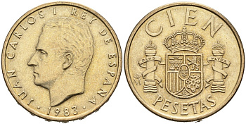Испания 100 песет 1983 Хуан Карлос I (1975-2014) KM 826 алюминиевая бронза 4573-117