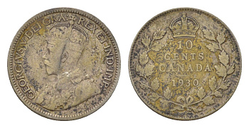 Канада 10 центов 1930 Георг V (1910-1936) KM 23a серебро 4623-857