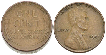 США 1 ЦЕНТ 1953 ЛИНКОЛЬН KM А132 медь цинк 218-248