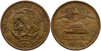 Мексика 20 сентаво 1970 KM 440 бронза 4187-847