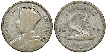 Фиджи 1 шиллинг 1934 Георг V (1910-1936), парусник KM 4 серебро 91-957