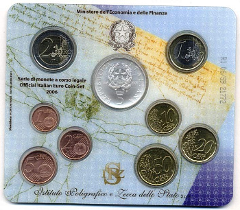 ИТАЛИЯ 9 МОНЕТ 2006 5 ЕВРО СЕРЕБРО РЕСПУБЛИКА Ш6