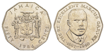 Ямайка 50 центов 1986 Маркус Гаврей (1887-1940) KM 65 медно-никель UNC 91-1046