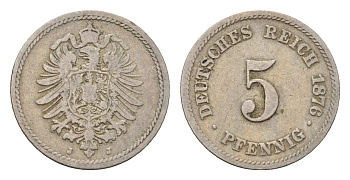 Германия 5 пфеннигов 1876 J KM 3, J. 3 медно-никель 4701-1021