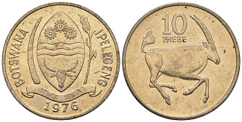 Ботсвана 10 тхебе 1976 сернобык KM 5 медно-никель  aUNC  4610-352