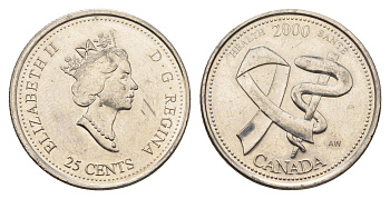 Канада 25 центов 2000 Миллениум - Здоровье KM 373 сталь плакированная никелем aUNC 113-1016