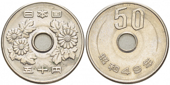 ЯПОНИЯ 50 ЙЕН 1974 ГОД 49, ИМПЕРАТОР ХИРОХИТО СЁВА (1926-1989) KM 81 медно-никель 77-311