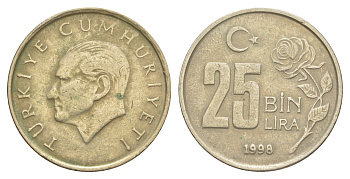 Турция 25000 лир 1998 Кемаль Ататюрк KM 1041 медь цинк нкиель 4577-1111
