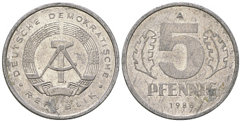 ГДР 5 пфеннигов 1988 A КМ 9.2 алюминий 3458-1262