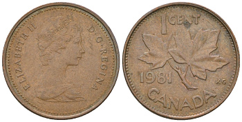 Канада 1 цент 1981 Елизавета II (1952-2022), кленовый лист KM 127 бронза 4617-914
