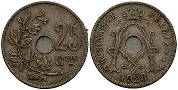 Бельгия 25 сантимов 1928 Belgie KM 69 медно-никель 4131-813