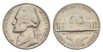 США 5 центов 1970 D, Джефферсон KM A192 медно-никель 4627-1169