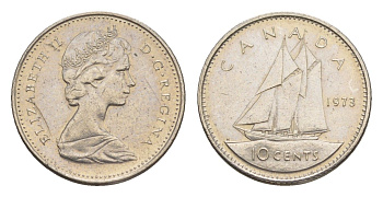 Канада 10 центов 1973 Елизавета II (1952-2022), парусник KM 77 никель 4636-635