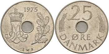 Дания 25 эре 1975 S; B, Маргрете II (1972- ) KM 861.1 медно-никель  4603-846