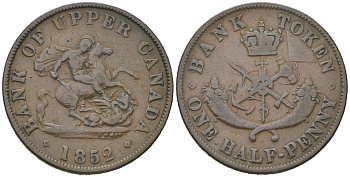 Канада 1/2 пенни 1852 Банк Верхней Канады KM Tn2 медь 4582-327