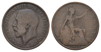 Великобритания 1 пенни 1913 Георг V (1910-1936) KM 810, Spink 4051 бронза 4680-843