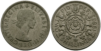 Великобритания 2 шиллинга (флорин) 1966 Елизавета II (1952-2022) KM 906, Spink 4146 медно-никель 4120-833