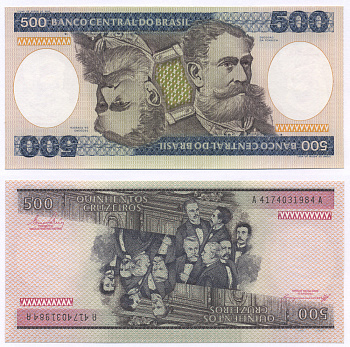 БРАЗИЛИЯ 500 КРУЗЕЙРО 1985 ПОДПИСЬ 21, ДЕОДОРУ ДА ФОНСЕКА ПЕРВЫЙ ПРЕЗИДЕНТ БРАЗИЛИИ Pick 200b бумага UNC (ПРЕСС) 7457-12-2