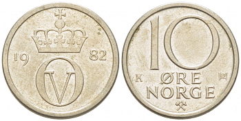 НОРВЕГИЯ 10 ЭРЕ 1982 КМ 416 медно-никель 3955-252