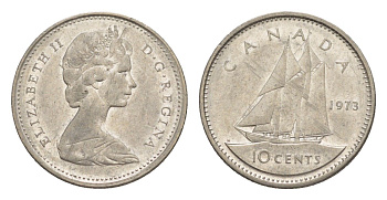Канада 10 центов 1973 Елизавета II (1952-2022), парусник KM 77 никель 4639-627