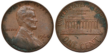 США 1 ЦЕНТ 1964 D, ЛИНКОЛЬН KM 201 медь цинк 62-642