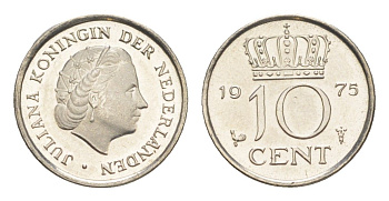 Нидерланды 10 центов 1975 Юлиана (1948-1980) KM 182 никель UNC 4615-616