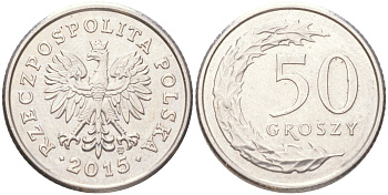 Польша 50 грошей 2015 Y 281 медно-никель UNC 4614-312