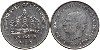 Швеция 1 крона 2001 Карл XVI Густав (1973- ) KM 894 медно-никель 4364-615