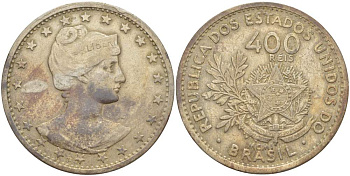 БРАЗИЛИЯ 400 РЕЙС 1901 ГОЛОВА СВОБОДЫ ВПРАВО KM 505 медно-никель 4517-1232