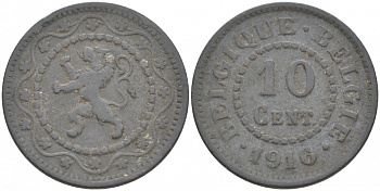 БЕЛЬГИЯ 10 САНТИМОВ 1916 НЕМЕЦКАЯ ОККУПАЦИЯ KM 81 цинк 68-224
