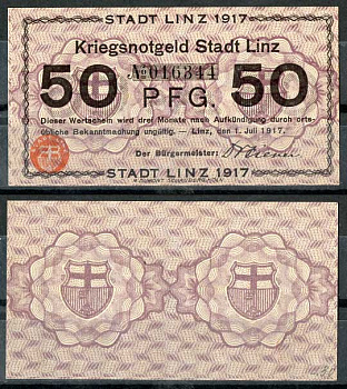 Германия, Линц-на-Рейне 50 пфеннигов 1917 нотгельд Tieste 4140/50 бумага UNC (пресс) 8614-41-4-1