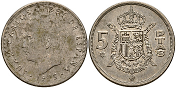 Испания 5 песет 1975 (77) Хуан Карлос I (1975-2014) KM 807 медно-никель    4597-135