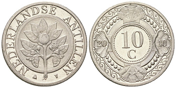 Нидерландские Антилы 10 центов 2010 Беатрикс (1980-2013) KM 34 сталь плакированная никелем UNC 4611-837