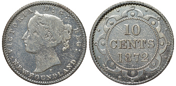 Ньюфаундленд 10 центов 1872 H, Виктория (1837-1901) KM 3 серебро    1519-312