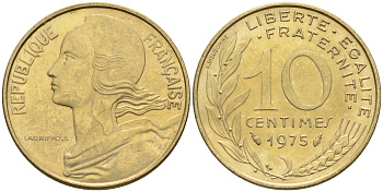 Франция 10 сантимов 1975 тип Марианна KM 929 медь алюминий никель 4594-1162