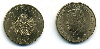 Монако 10 франков 1981 Ренье III (1949-2005) KM 154 медь алюминий никель UNC 57-1321