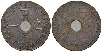 Французский Индокитай 1 сантим 1923 KM 12 бронза 106-143