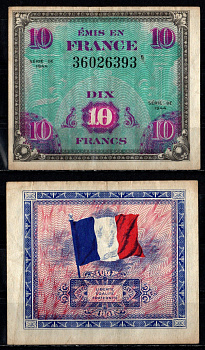 Франция 10 франков 1944 Pick 116 бумага 8611-24-1-2