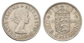 Великобритания 1 шиллинг 1964 Елизавета II (1952-2022), Английский герб KM 904, Spink 4147 медно-никель 4671-1223