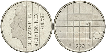 Нидерланды 1 гульден 1990 Беатрикс (1980-2013) KM 205 никель UNC 4579-442