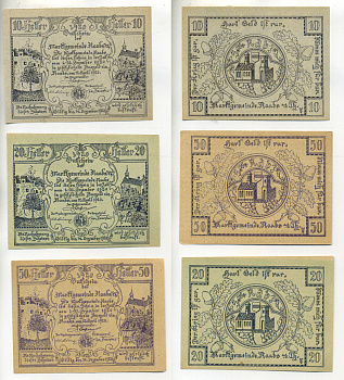 Австрия набор из 3 банкнот 1920 12 апреля 1920-31 декабря 1920, нотгельд, 10, 20, 50 геллеров, RAABS am der ZEIT   бумага  aUNC  7555-9-3-1