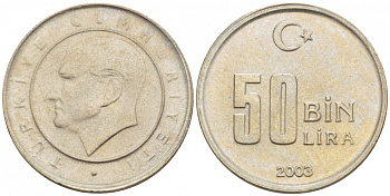 Турция 50000 лир 2003 Мустафа Кемаль Ататюрк KM 1105 медь никель цинк UNC 4392-1327