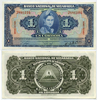 Никарагуа 1 кордоба 1951 индианка Pick 91 b бумага UNC (пресс) 451-181-1
