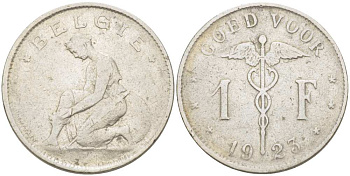 Бельгия 1 франк 1923 Belgie, Альберт I (1909-1934) KM 90 никель 210-1056
